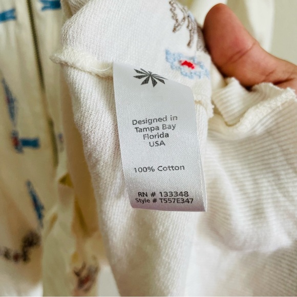 Caite White hooded tunic sweater with Blue aztec Embroidery XXL Asymmetrical - Picture 7 of 11